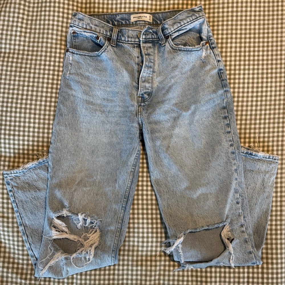 Abercrombie & Fitch Light Blue High Rise Straight Leg Jeans